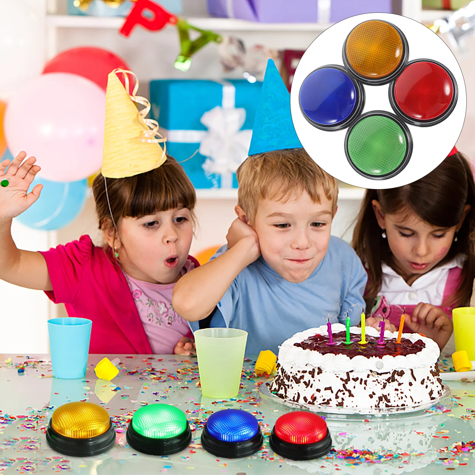 

4Pcs Sound Button Game Prop Party Button with Light Alarm Sound for Competition Party Supplies Answer Buzzers with Light