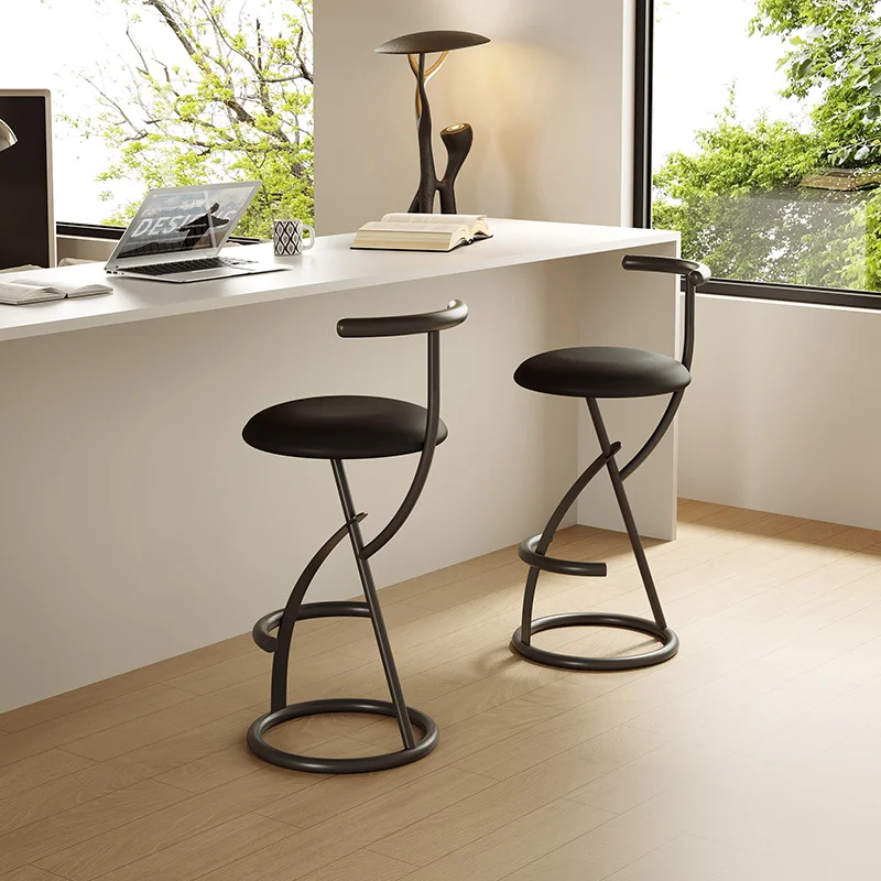 Nordic Modern Bar Stool with Backrest Minimalist Kitchen Stool Industrial Metal High Chair for Home Bar Cafe Designer Iron Stool