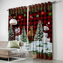 Rideaux de fenêtre du père Noël pour la décoration intérieure, arbre de Noël, chambre d'enfant, salon, rouge, vert, bonne année, 2024