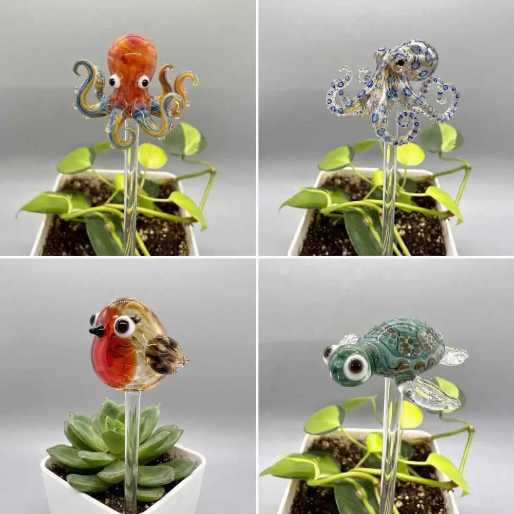 Garden Landscaping Accessories Glass Garden Stakes Handmade Stained Glass Plant Stake Octopus Bird Turtle Garden for Indoor