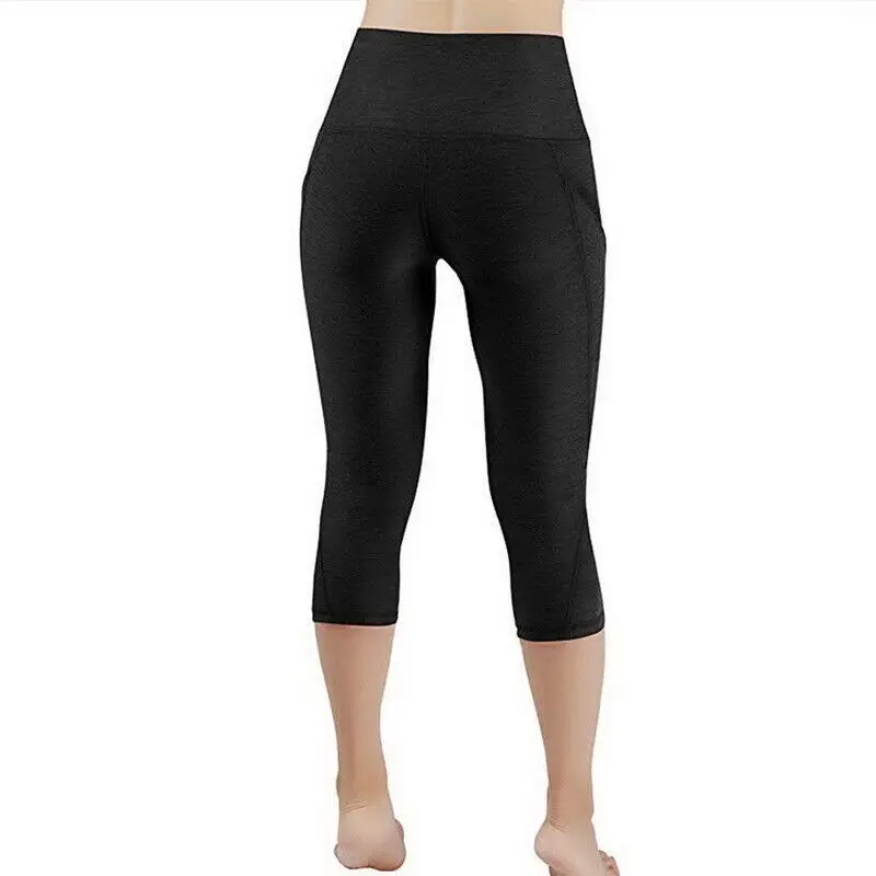 Yoga calças com bolso para mulheres, elevação do quadril, alongamento, esportes, fitness, corrida, cintura alta, popular