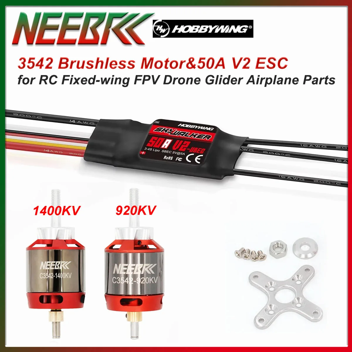 NEEBRC 3542 محرك خارجي بدون فرشاة مع SKYWALKER 50A V2 ESC 920KV 1400KV لطائرة RC الثابتة الجناح FPV الطائرة بدون طيار شراعية أجزاء #1