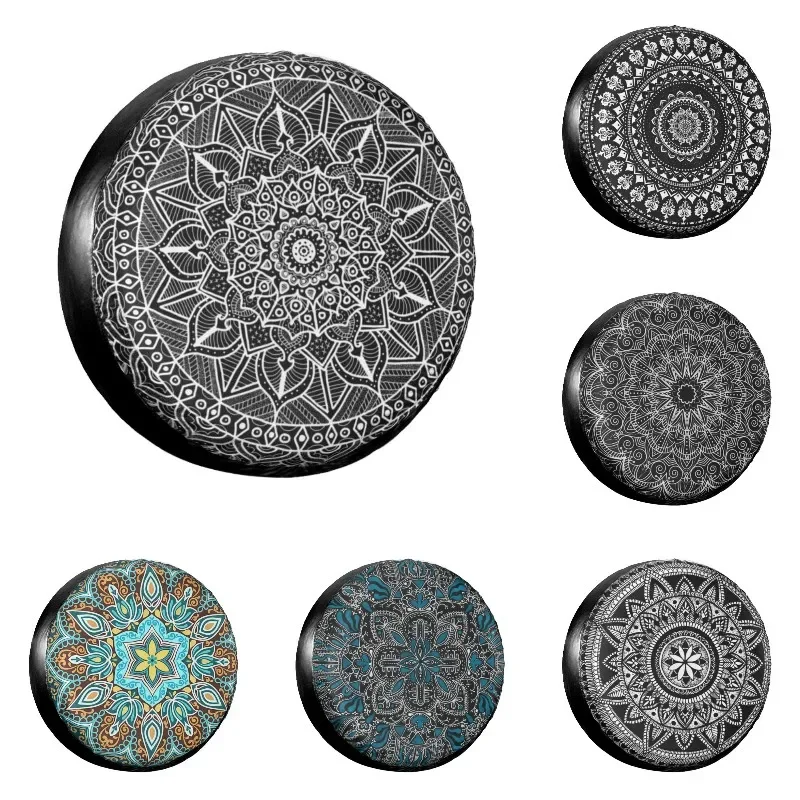 Contrast Circle Of Life Mandala Spare Tire Cover Case for Jeep Boho Floral Car Wheel Protectors Accessories 14