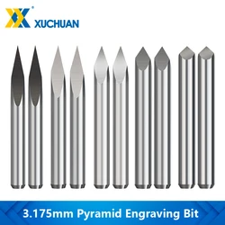 10 Stück 3,175 mm Schaft 3 Kanten PCB Gravur Bit Set 20/30/40/45/60/90 Grad Spitze 0,1 0,2 0,3 mm Pyramide CNC Router Bit 3D Fräsen