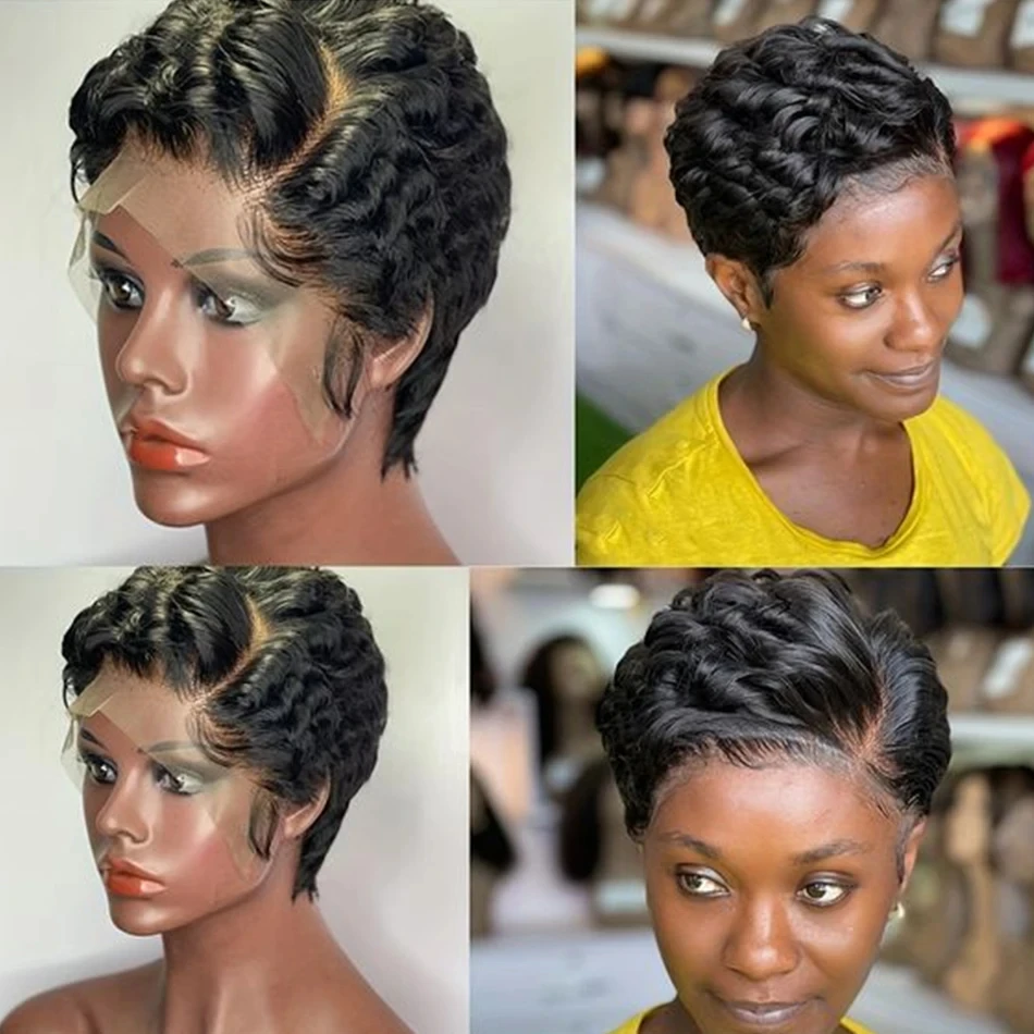 Pixie Cut Wig Malaysian Short Curly Hair Wigs Pre-Plucked Pixie Cut Curly Wig 13x4 Transparent Lace Front Wigs For Black women