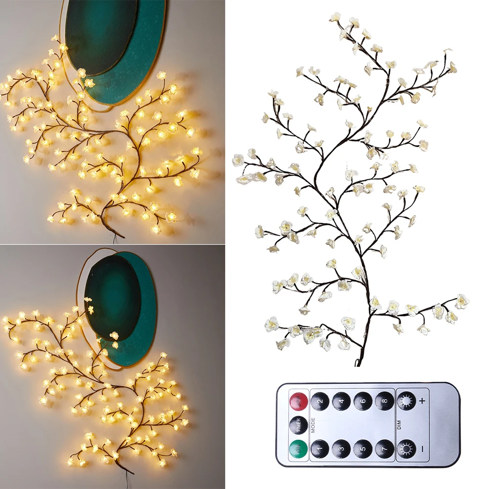 48/72/96/144LED Flor Plum Night Light 8 Modo Ramo Dobrável Luz Controle Remoto para Festa de Natal Decoração de Parede