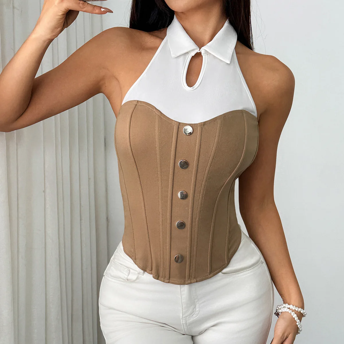 Fishbone Corset Sexy Women Halter Commuter Vest Y2k Strapless Crop Tops Lace Up Shapewear Camisole Summer Fashion Slim Tank Top
