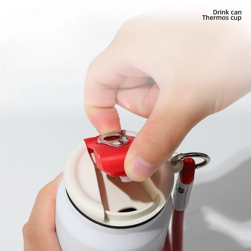 JUSTINLAU Spot Goods 500ml Thermos Cup Coffee Mug Pop Can with Rope Vacuum Flask Stainless Steel Travel Mug Thermal Water Bottle