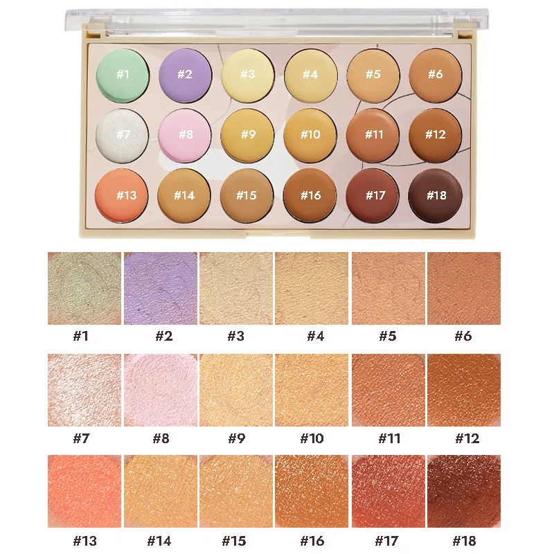 MISS ROSE 18 Color Concealer Palette Creamy Hydrating Moisturizing Natural Brightening for Various Skin Tones Facial Makeup