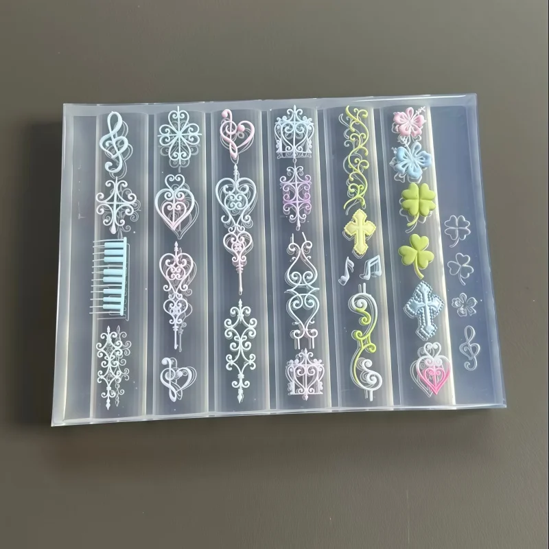 Vintage Fenstergitter-Ranken-Kreuz Y2K Klaviertasten-Nagel-Silikonform, DIY geprägte Charms Nagelkunst-Dekorationsform – Detail 5
