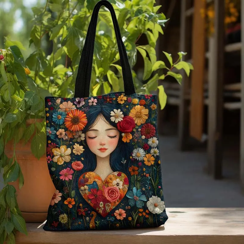 Heart's Garden Dreamy Floral Woman Tote Bag Large Capacity High-Quality Reusable Shopping Bag for Travel & Daily Use Pouch