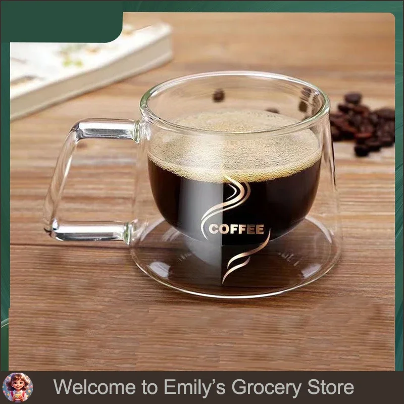 Copo de café de vidro de camada dupla com alça copo transparente isolado resistente ao calor drinkware chá leite café suco bebida chá de gelo