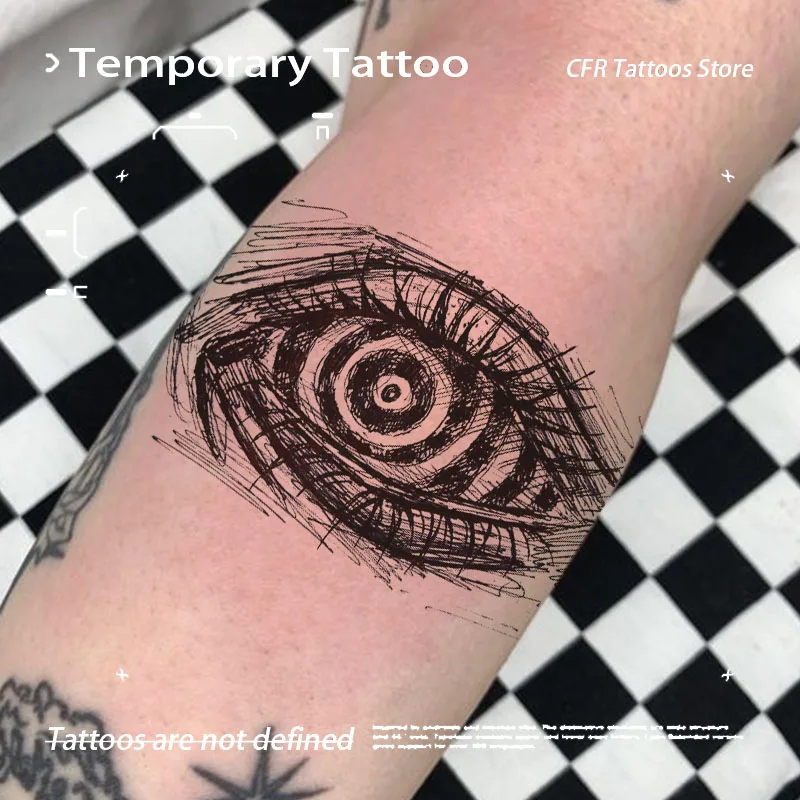 Temporary Tattoos Man Fake Tattoo Half Arm Chest Waterproof Eyes Herbal Juice Sticker Hotwife Tatto Festival Accessories Charm