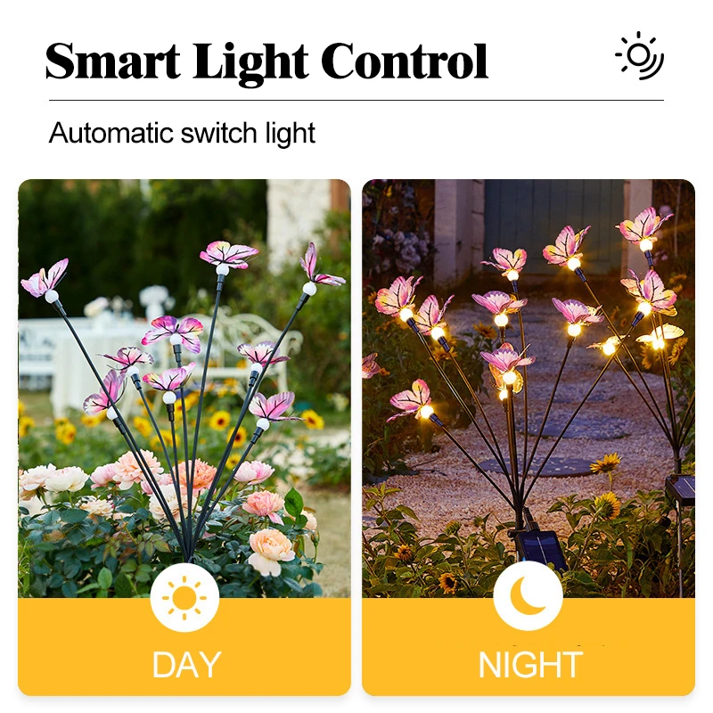 Solar Garden Lights Swaying Butterfly Light, Swaying in The Wind, Solar Outdoor Lights, Yard Patio Pathway Decoration Iron Wire