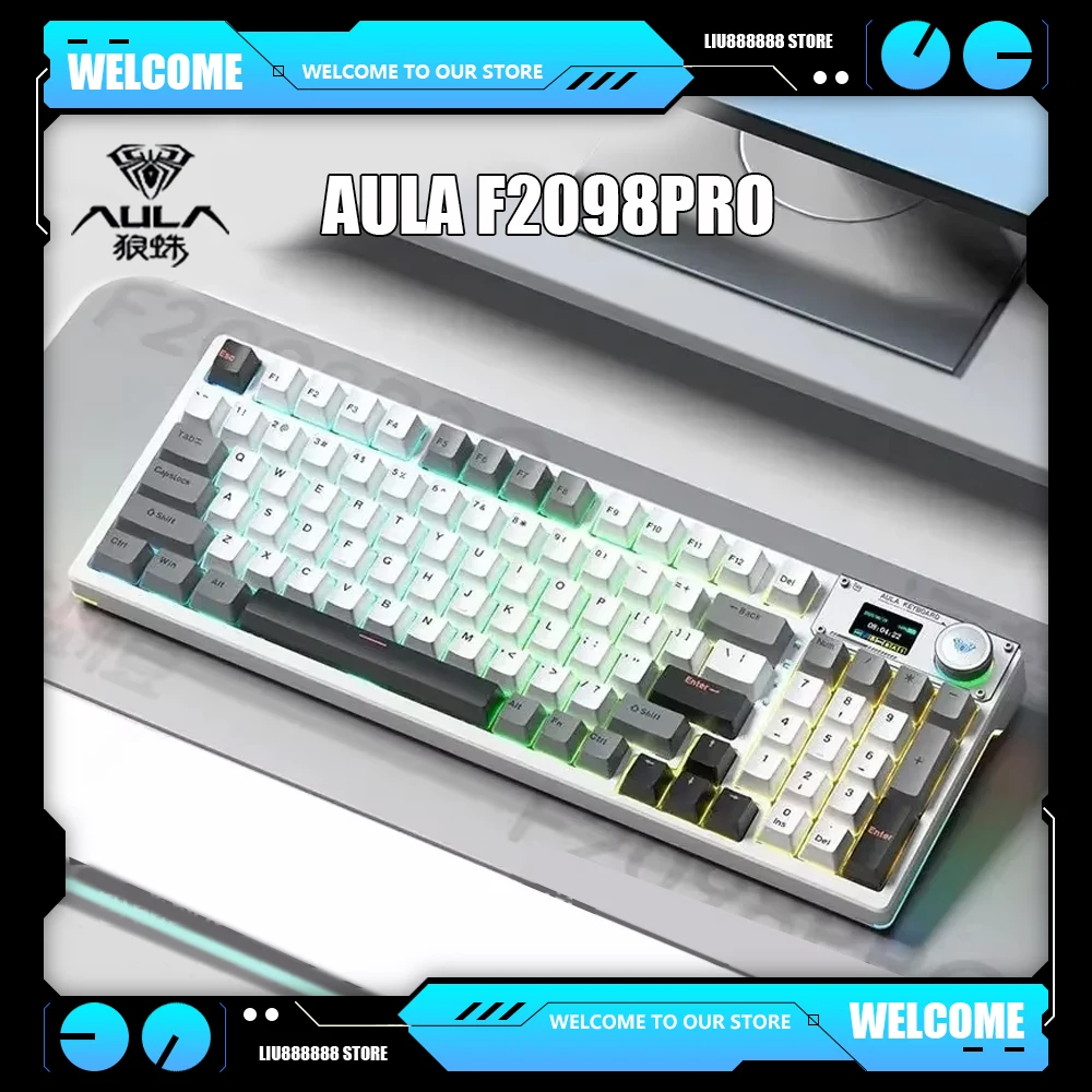 New Aula F2098Pro 3-Mode Bluetooth Wireless RGB Side Light Gaming Keyboards Wired Mechanical Keyboard Game Custom Pc Accessories