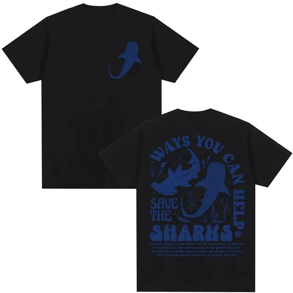 2026 Save The Sharks Environmental T-shirt Men Whale Shark Graphic Tee Ocean Conservation Streetwear Unisex Short Sleeve Tops