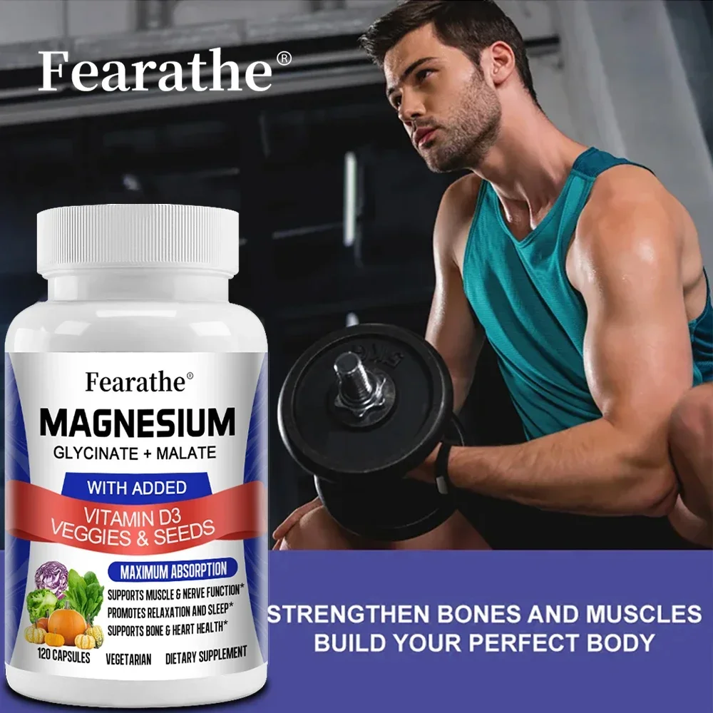 Magnesium Glycinate & Malate Complex, Vitamin D3, Max Absorption - for Bone Heart Sleep Nerve Muscle 120 Veggie Capsules