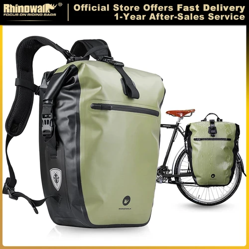 Rhinowalk-bolsa y alforja para bicicleta, bolsa de gran capacidad, totalmente impermeable, 27L, multifuncional, trasera, para ciclismo, 100%