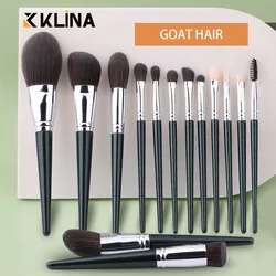 KLINA 14PCS Goat Hair Makeup Brushes Set Kit For Women Professional Brush Make Up Cosmetic Powder Concealer Eye Shadow Lip Tools
