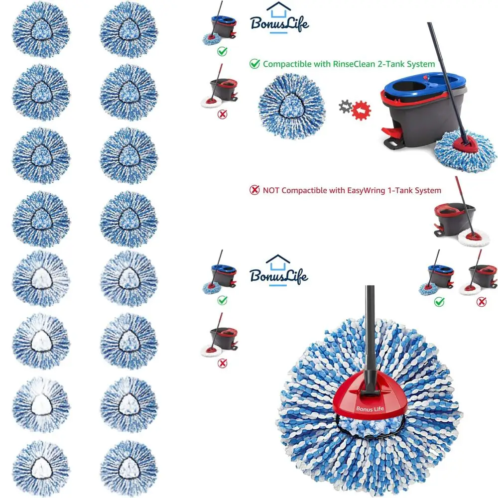 

8-Pack Microfiber Mop Heads for O-Ceda RinseClean Spin Mop, 2-Tank System Refills, Easy Cleaning Replacement