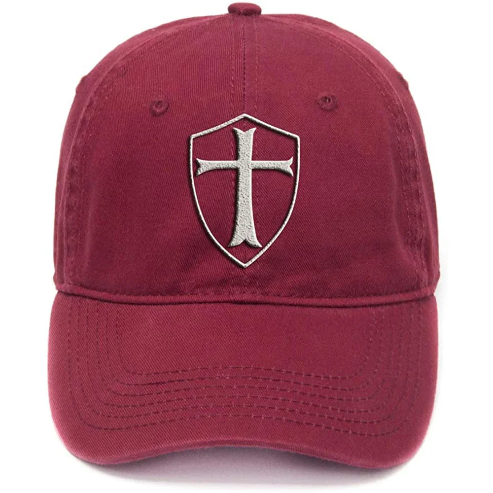 Lyprerazy Men Women Flock Printing Templar Shield Christian Knight Order Washed Cotton Adjustable Baseball Cap