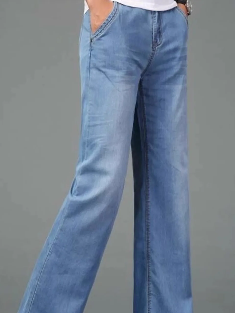 

Мужские джинсы свободного кроя с широкими штанинами, прямые, расклешенные, со средней посадкой, длинные брюки, весна-осень, повседневные, с высокой талией, прямые штанины