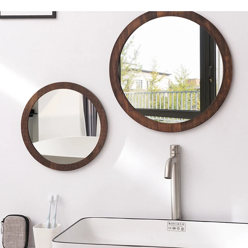 Glass Vanity Mirror Bathroom Wooden Wall-mounted Decorative Dresser Supplies
