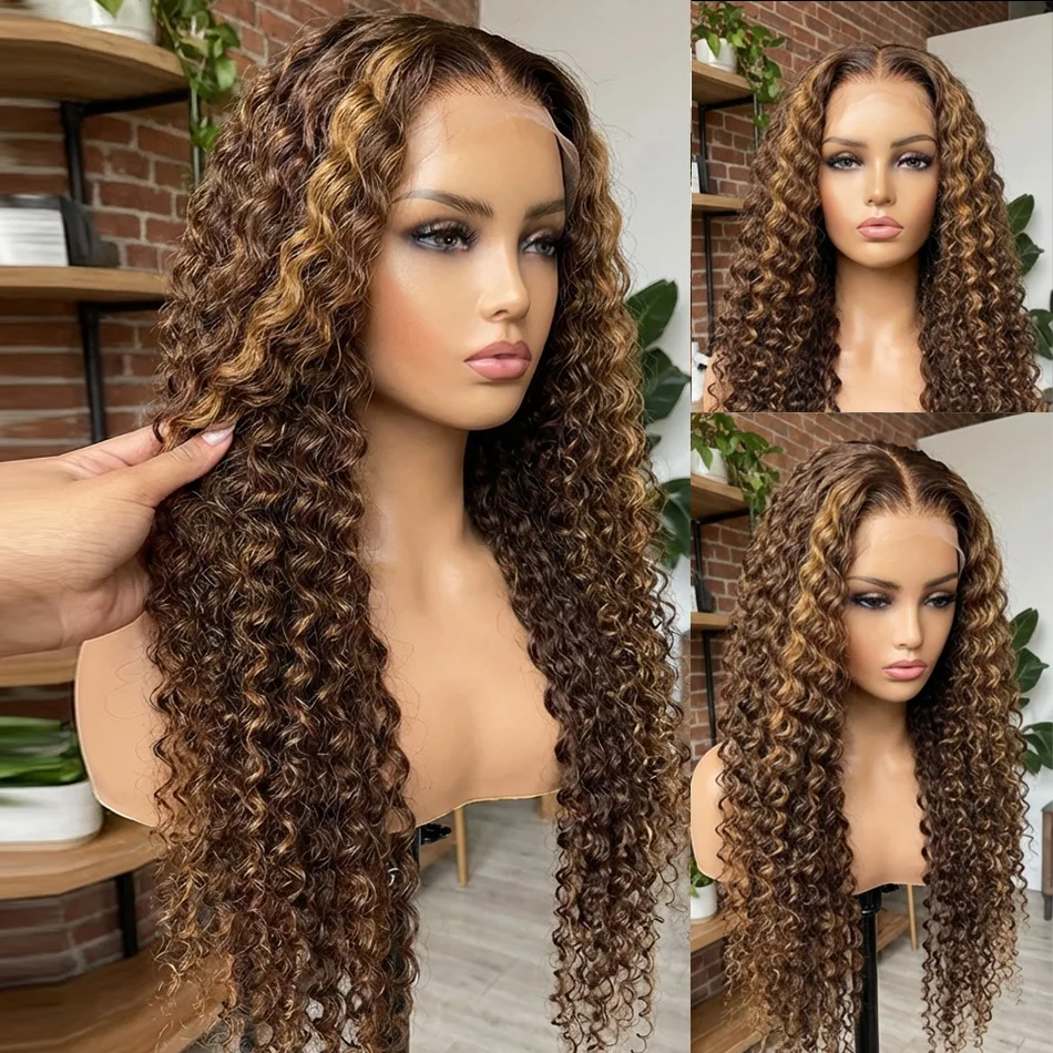 

Парик из натуральных бразильских волос с глубокой волной, 250% плотности, цветной, с 13x4 кружевной передней частью, оттенок 4/27, для женщин, предварительно прорезанный.