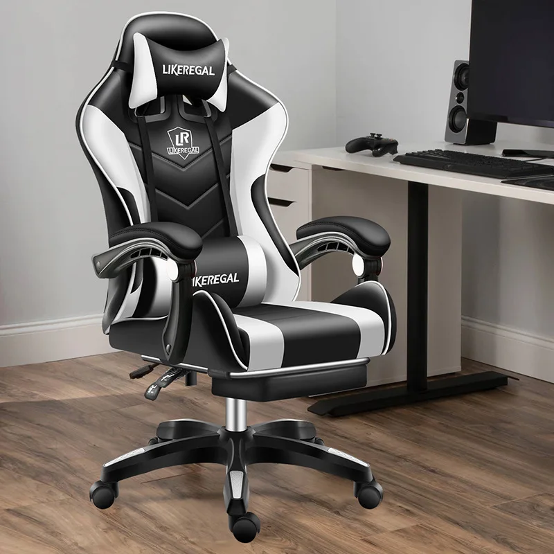 Gaming Chair with Bluetooth Speakers, Ergonomic Reclining E-Sports Chair with Headrest, Massage Lumbar Pillow, RGB Lights