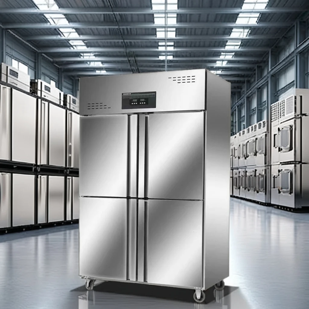ثلاجة فريزر تجارية ذات 4 أبواب - تخزين طعام مجمد كبير لتبريد الهواء العمودي لمطعم المطبخ