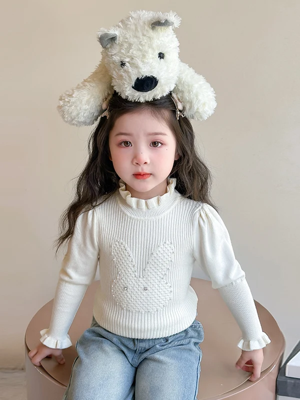 

Girls High Collar Knitted Sweater Autumn Winter Flounce Collar Base Layer irt Sweet Sle Loose Fit Long Sve Warmth Emit...
