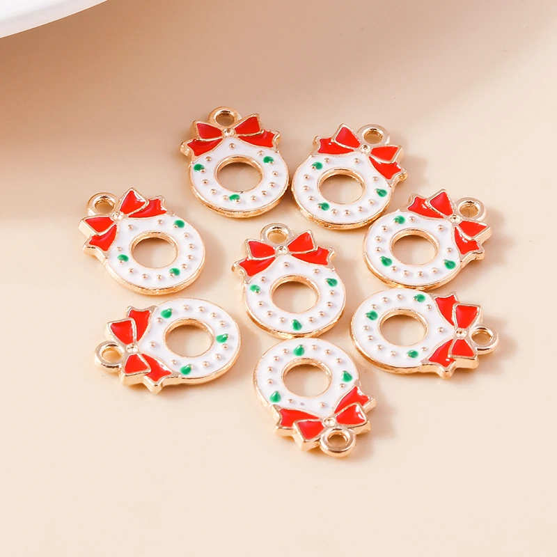 Leslie 10 Stück Niedliche Emaille-Weihnachtskranz-Anhänger für Ohrringe Halsketten Weihnachtsgeschenke DIY Schmuckherstellung Zubehör – Detail 2
