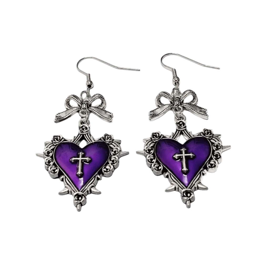Red Enamel Thorn Rose Drop Earrings Silver Exquisite Heart Cross Earrings Bow Multi Color Halloween Dangle Earrings