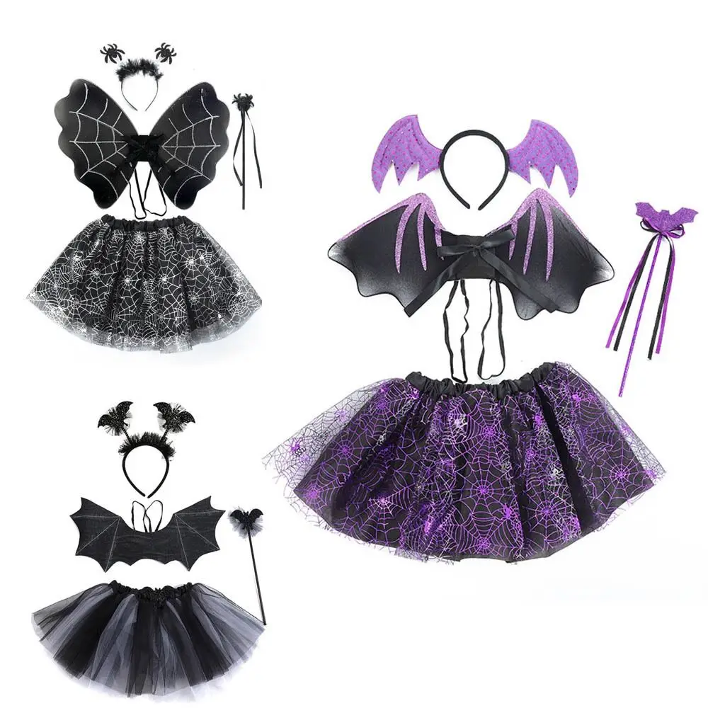 Cute Bat Wings Bat Wings Sets Tutu Skirt Headband Halloween Cosplay Costume 2-8year Halloween Gift Bat Wings Skirt Suit Girls