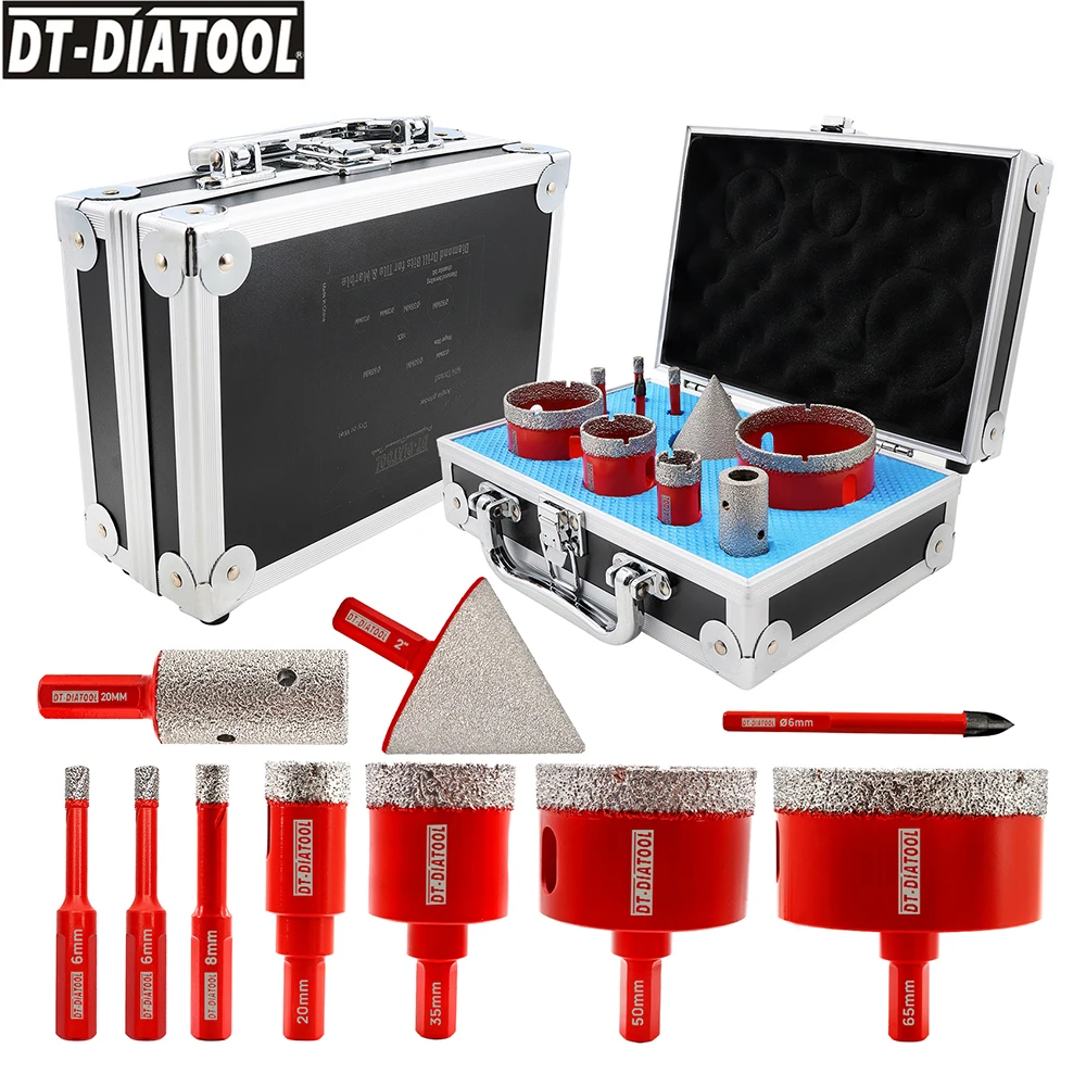 

Diatool-Diamond Drilling Bit Kit Triangle Shank Hole Saw Drill for Marble Granite Porcelain Tile 6-65mm Drill Core Bit Set 10Pcs