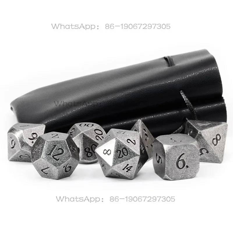 Round Corner Roller Plating Ancient Silver Dragon Board Game Multi-sided Digital Metal Dice Color 7-piece Set