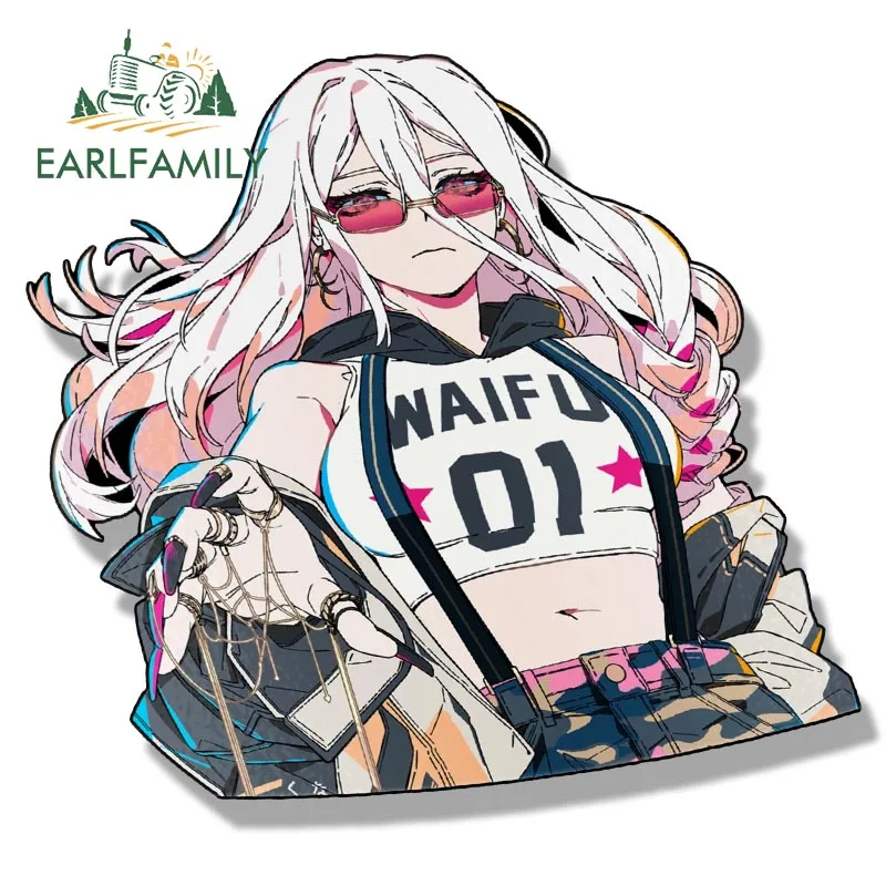 EARLFAMILY Gothic Punk Girl Peek Car Sticker Cartoon Anime Waifu Sketch Fanart Decal JDM Funny Peeker Stickers Car Graphics view 2
