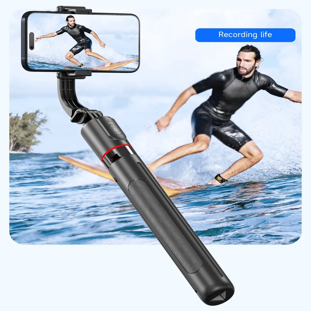FANGTUOSI Statyw do selfie z pilotem Bluetooth, 6-sekcyjny wysuwany kijek, obrót 360 stopni °   Obrót, Opcja oświetlenia, do vlogów na telefon. — zdjęcie produktu 5