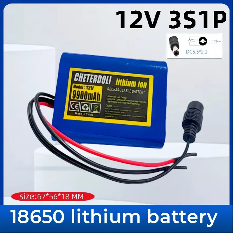 

12V 9900mAh 3S1p 18650 Battery Pack, For Audio Closed-circuit Television Cameras, Monitors, 12V Low-power Appliances+BMS