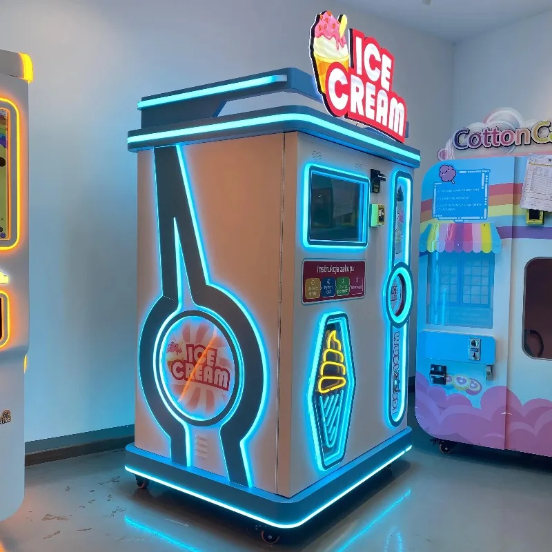 Floor Standing Commercial Ice Cream Vending Machine Fast Cooling Continuous Output Anti Blocking Unmanned Selling Device