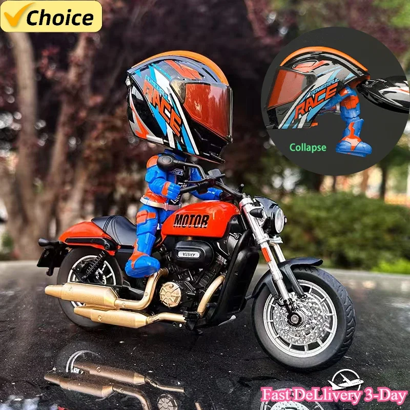 Motorcycle Rider Desktop Figurine, Collectible Model with Transformable Helmet, Home Decor Ornament