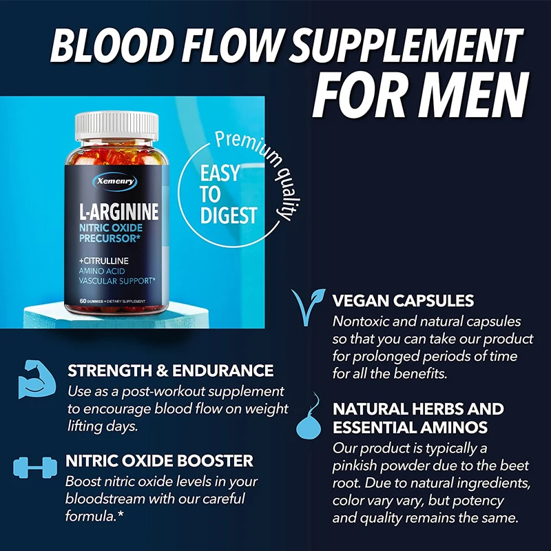 L-Arginine Supplement - Boosts Energy and Endurance, Improves Muscle Mass and Athletic Performance