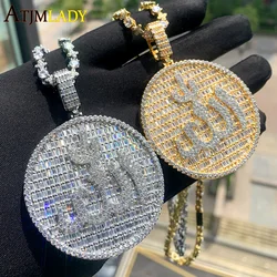 Iced Out Bling Cubic Zirconia Paved for Cuban Rope Chain Sparking Cz Muslim Allah Pendant Necklace Hip Hop Men Boy Jewelry