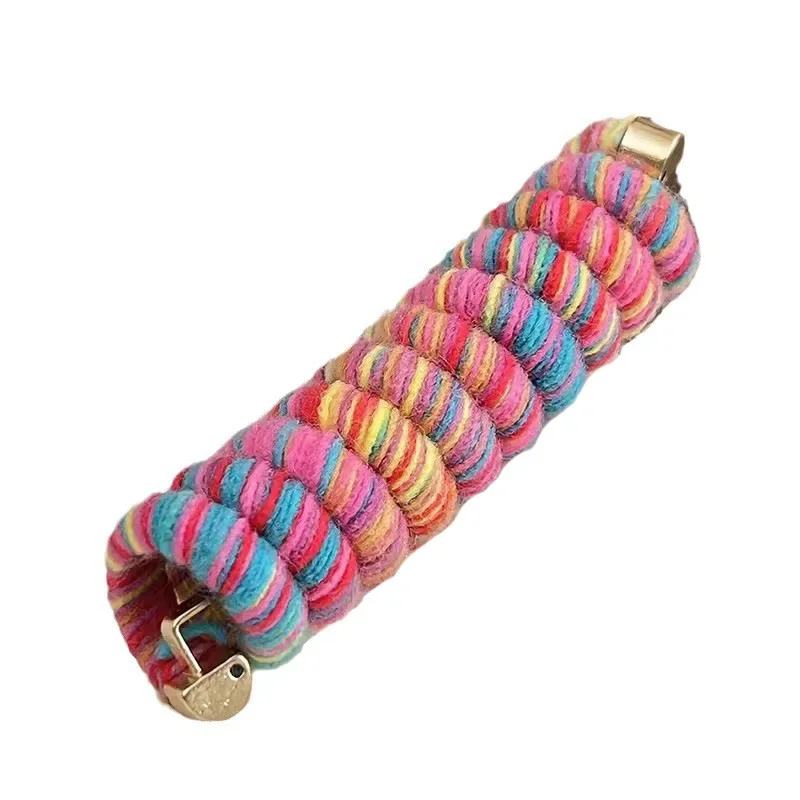 New Japanese wool rainbow telephone line head rope tied hair braided elastic straight hair ring hair accessories