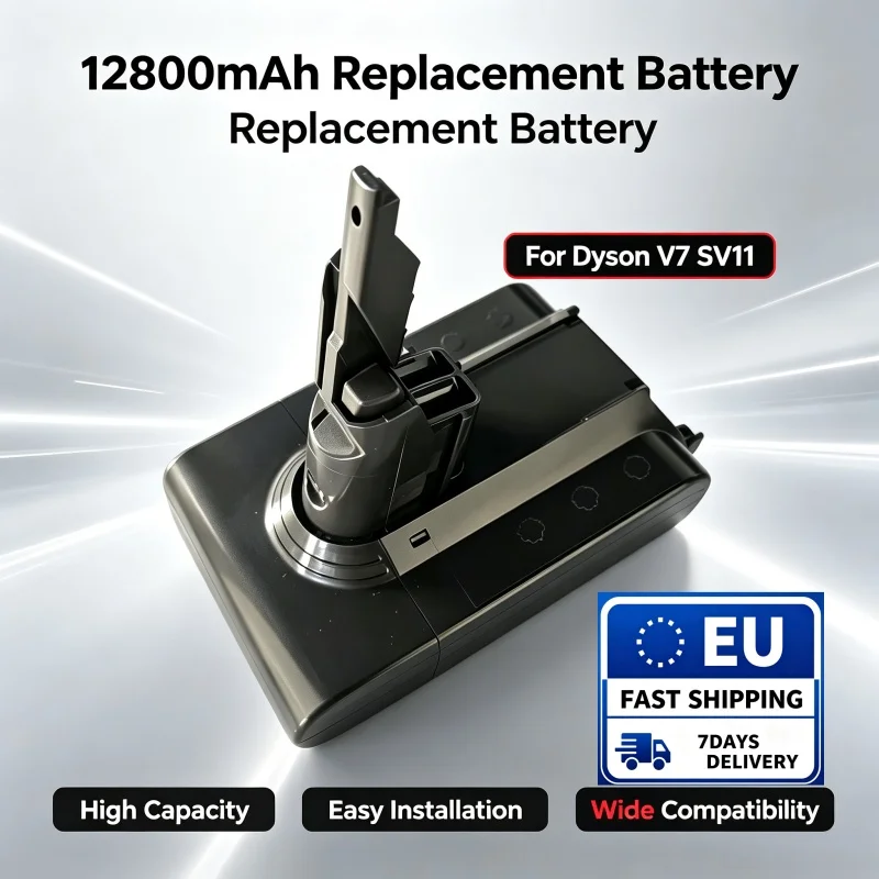 12800mAh Ersatzakku für Dyson V7 SV11, kompatibel mit V7 Absolute Fluffy Extra Motorhead Pro Trigger Auto+Boot Matratzen-Akku-Staubsauger