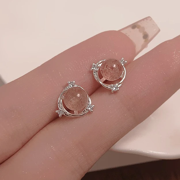 

PONYKISS 925 Sterling Silver Zircon Strawberry Quartz Geometric Stud Earrings for Women Minimalist Fine Jewelry Cute Accessories