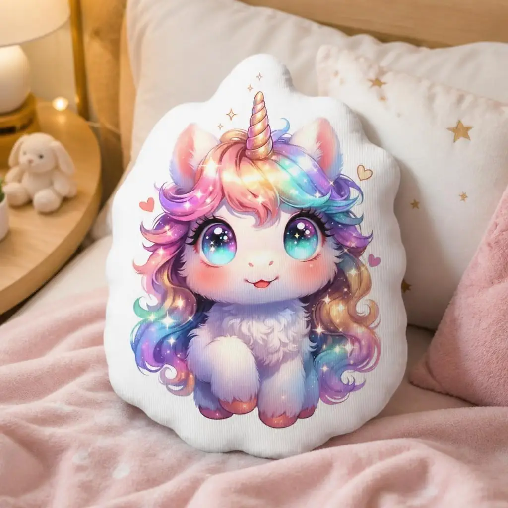 Cute Kawaii Unicorn Throw Pillow Rainbow Mane Shaped Stuffed Cushion Fantasy Decorative Pillow Bedroom Decor Home Accent Gift