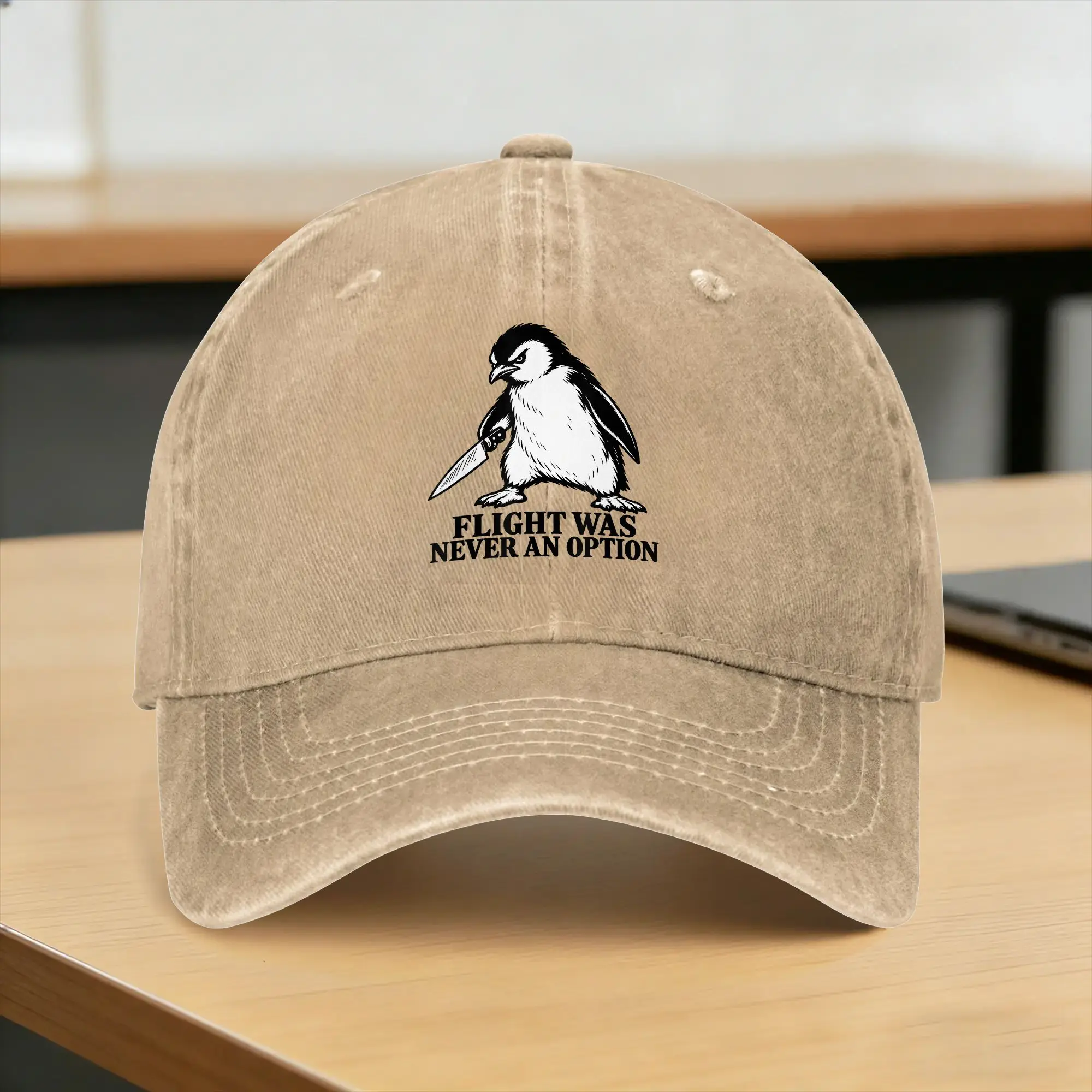 Flight was Never an Option Penguin Baseball Cap Sun  Running Hippie High Quality Washed Trucker Hat Unisex-Teens Baseball Caps