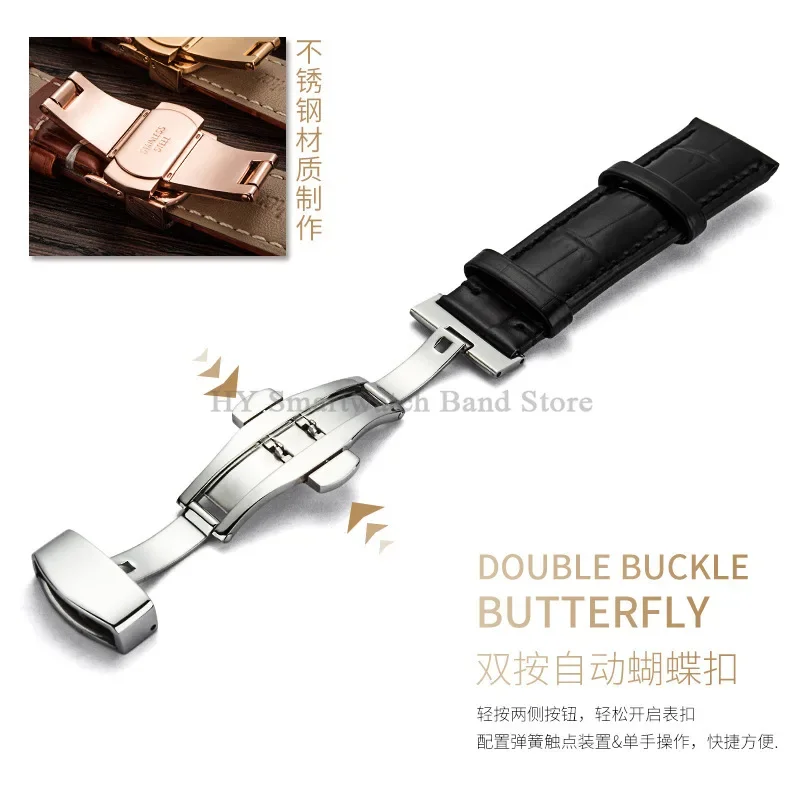 Genuine Cowhide Leather Watch Band 14mm 16mm 18mm 19mm 20mm 22mm 24mm Wrist Band Metal Folding Clasp Replacement Bamboo Bracelet