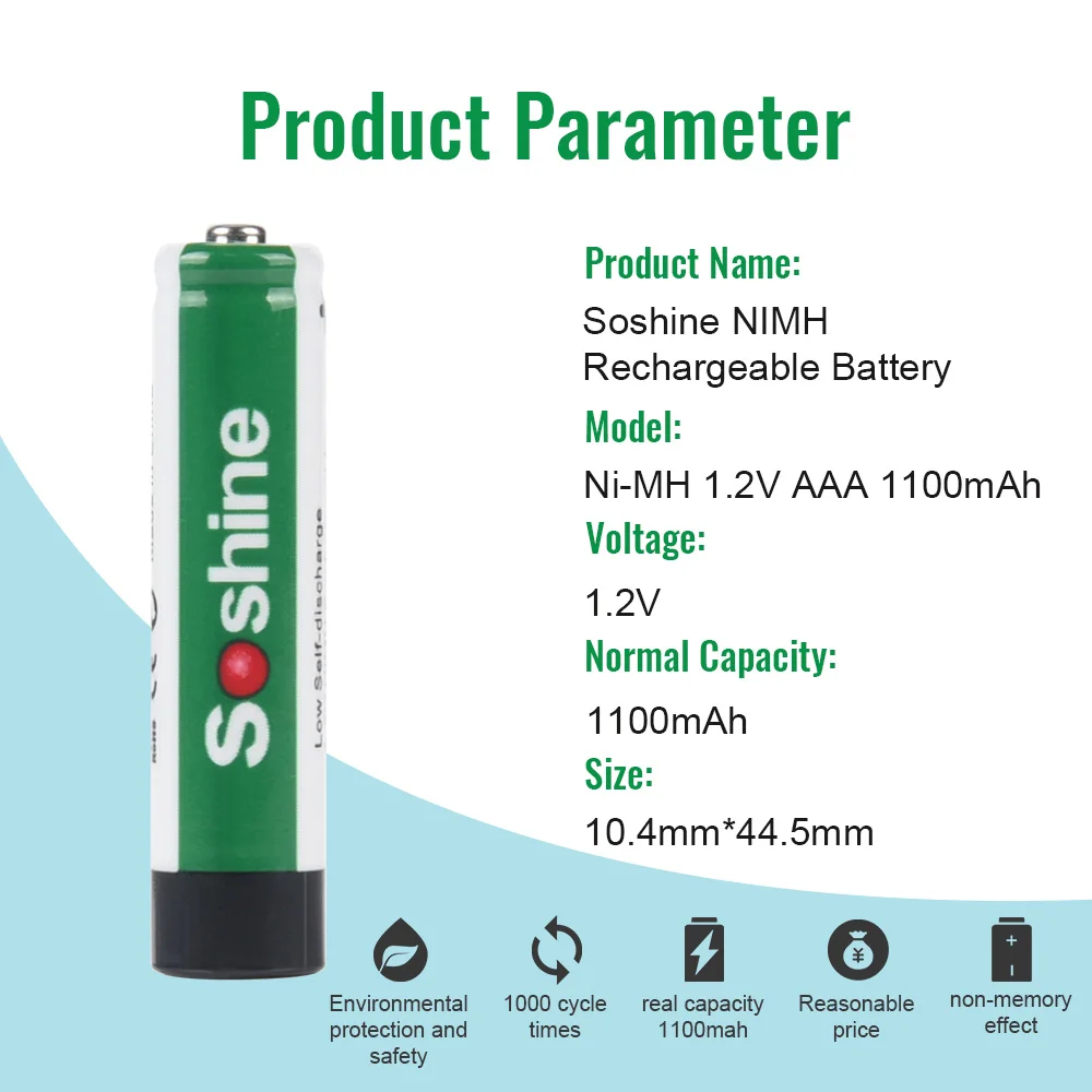 Soshine 4/8/10/12/16PCS 1.2V NIMH 1100mAh Low Self Discharge Battery AAA 1100mAh Rechargeable Batteries for Digital Camera Toy